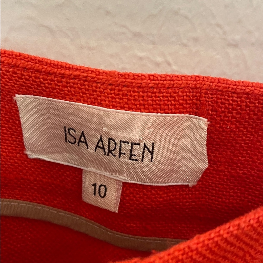 Isa Arfen Campari Red/Orange 100% Linen A-Line Front-Button Skirt UK10 / US6 - Picture 5 of 6